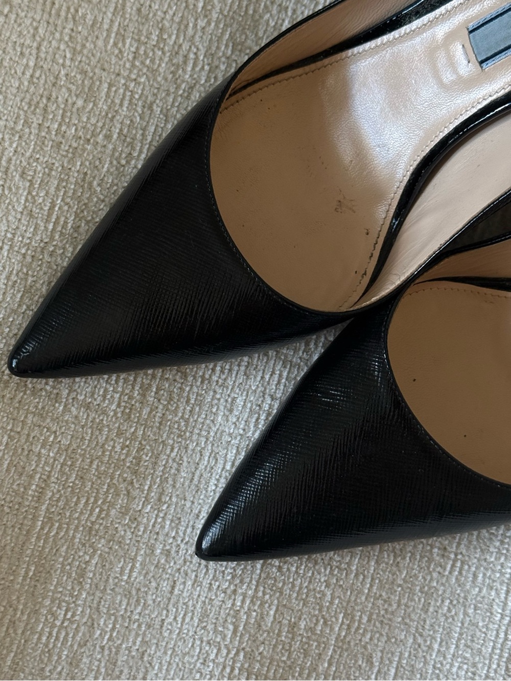 Prada Black Pointed Saffiano Leather Pumps - Picture 3 of 5